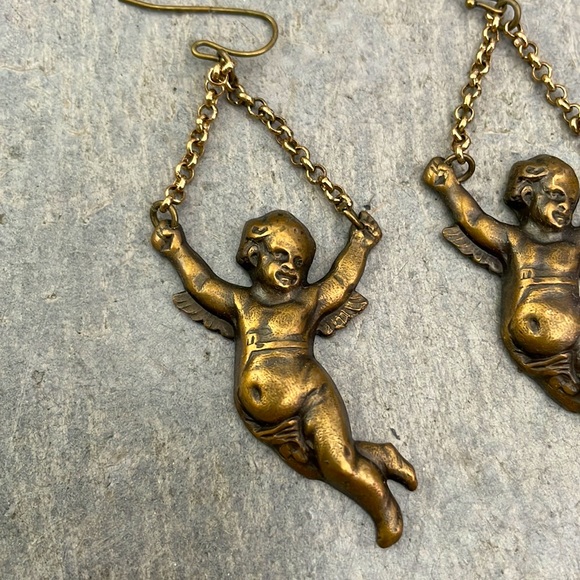 Vintage cherubs angels jumping rope earrings - Picture 5 of 7